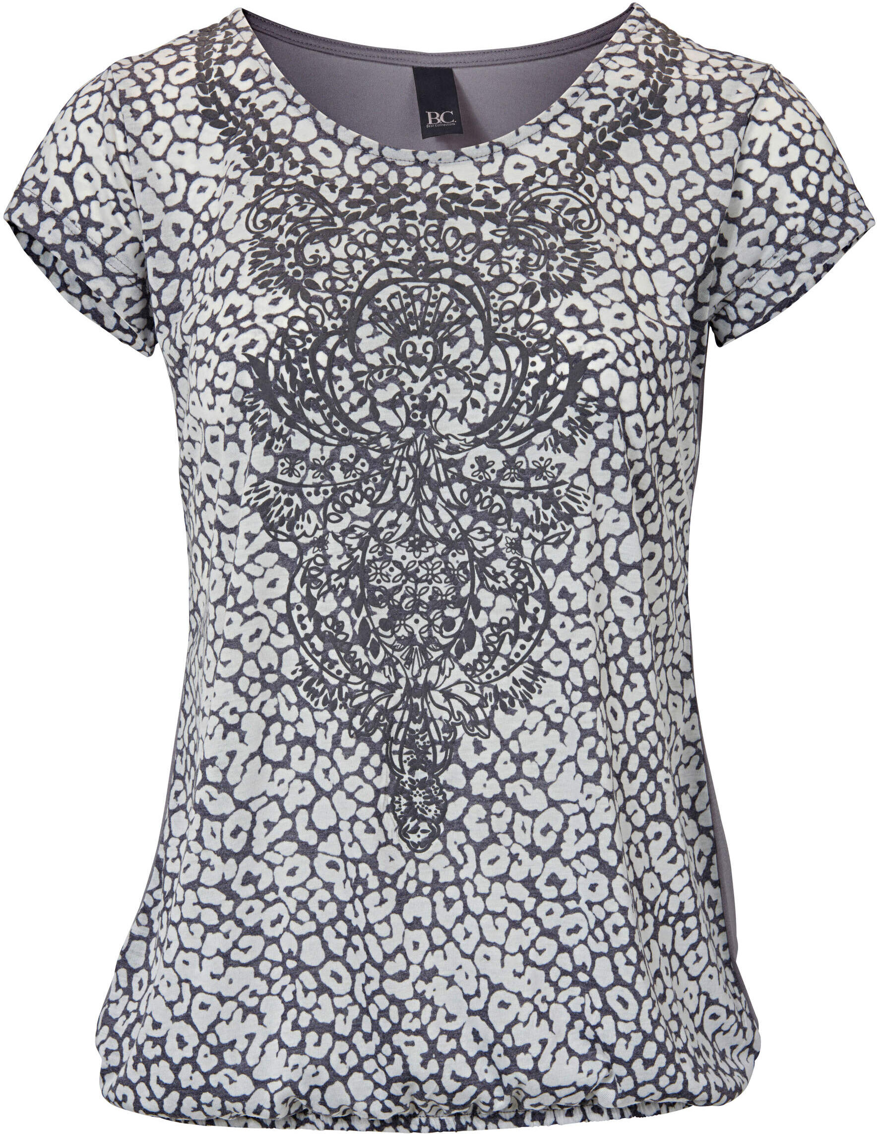 T-Shirt HEINE "Rundhals-Shirt Kurzarmshirt mit Transparenz-Effekt", Damen, Gr. 34, grau, Modisch, Rundhals, Shirts T-Shirt