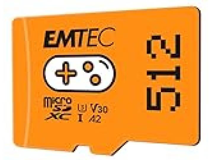 EMTEC - Carte Mémoire microSD 512GB - Augmentez la Mémoire de Vos Consoles, Smartphones et Tablettes - Plus de Stockage de Jeux et Vidéos - ECMSDM512GXCU3G - Collection Gaming - Orange