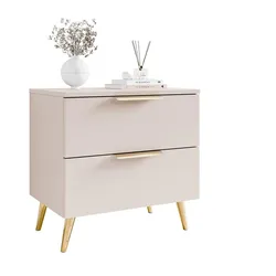 NACHTKOMMODE LINA KASCHMIR 2S auf schrägen Beinen LED goldene Beine und Griffe