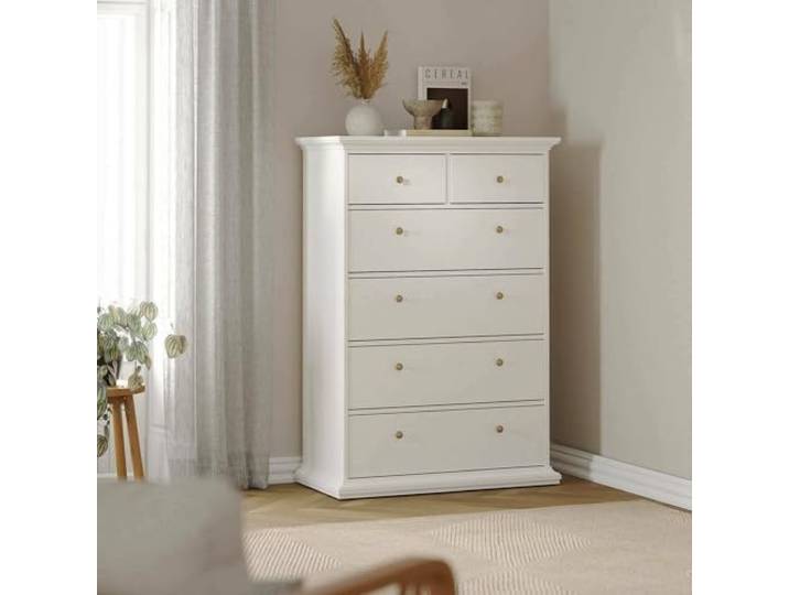 Dmora - Kommode Colombe, Mehrzweckkommode, Schlafzimmerkommode, Schrank mit Schubladen, 96x49 h139 cm, Weiß