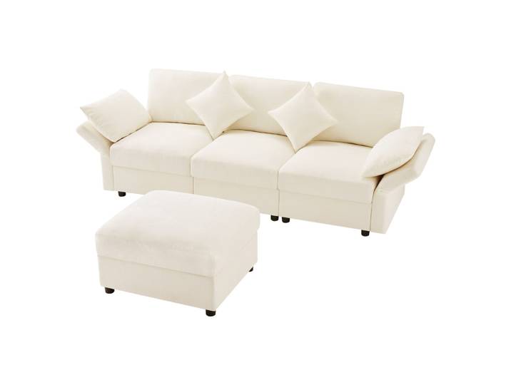 Canapé d'angle modulable en chenille beige