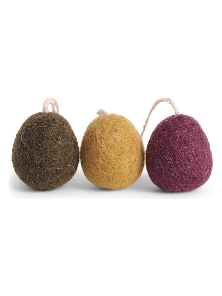 Gry & Sif 3er-Set: Dekohänger ''Eggs'' in Braun/ Gelb/ Lila - (H)4 x Ø 3 cm - onesize