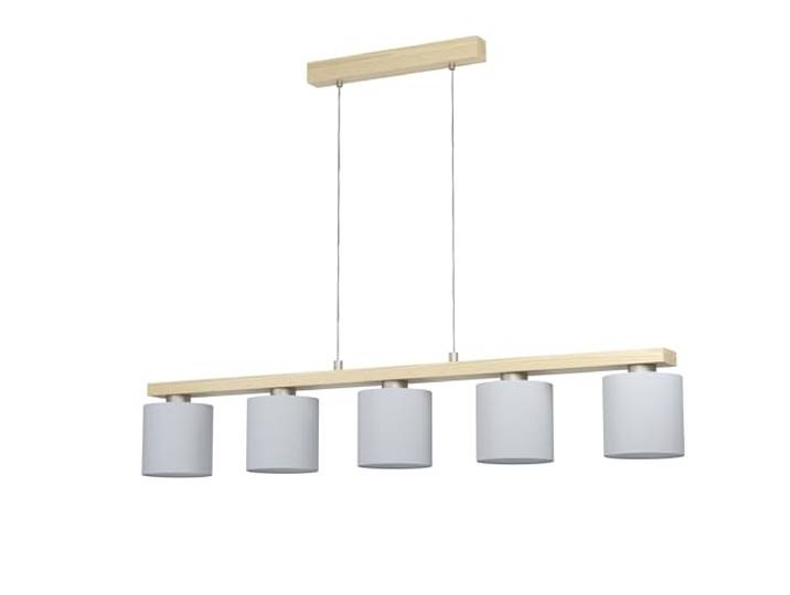 Eglo Suspension Castralvo\, luminaire suspendue à cinq lampes\, lampe en acier finition nickel mat\, bois marron et textile blanc\, lampe pour table de salle à manger certifiée FSC\, douille E27