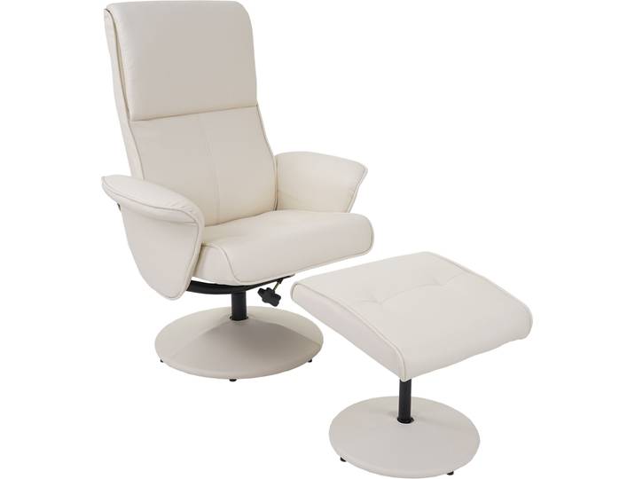 Fauteuil relax Helsinki\, Fauteuil TV Relax Fauteuil TV avec pouf ~ Similicuir\, crème