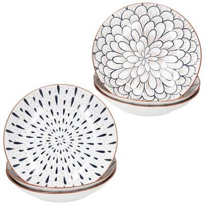 6er Set Yama Suppenteller Ø20cm Steingut Blau Weiß Tropfen Floral Pasta Salat