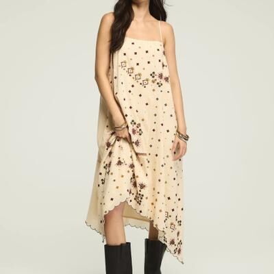 Lucky Brand Contrast Embroidered Mix Midi in Gardenia, Size XL