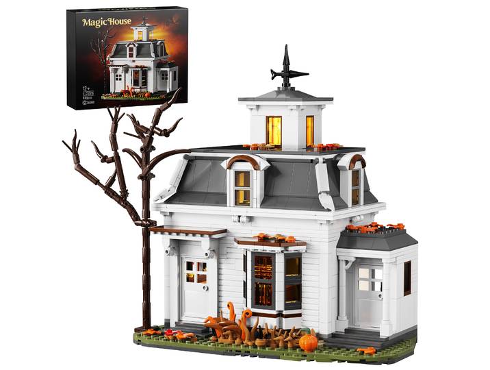 Ensemble de construction Maison Magique Blanche de Cottage d'Halloween, Modèle d'Architecture Créative, Décoration de Maison, Présentoir de Bureau, Cadeau de Collection pour Adulte