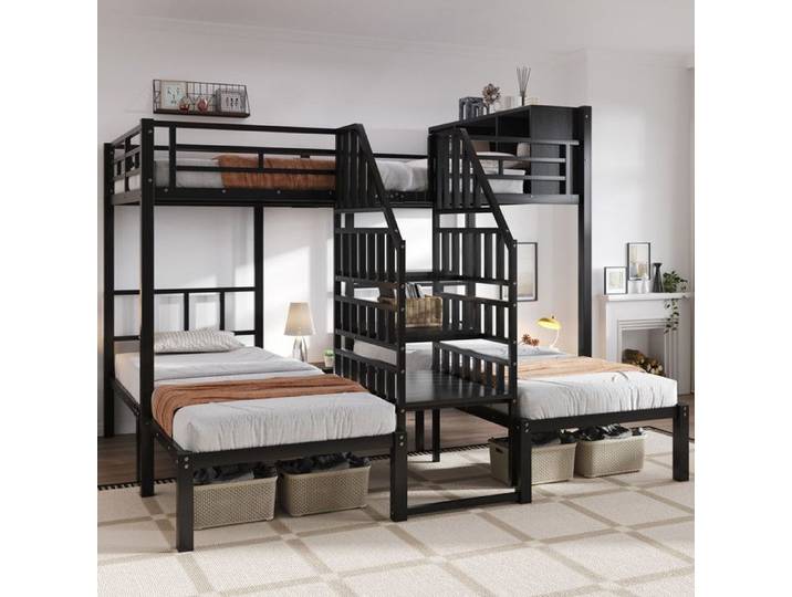Lit Superposé 90x200 cm Lit Adulte avec Structure en Fer Forgé Lit Simple Enfant Cadre de Lit Adulte Structure de Lit Noir