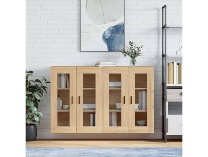 RJPLMFV Wandschränke, 2 Stück, Sonoma-Eiche, Holz Glastür, Wandbefestigung, vielseitige Aufbewahrung, feuchtigkeitsbeständig