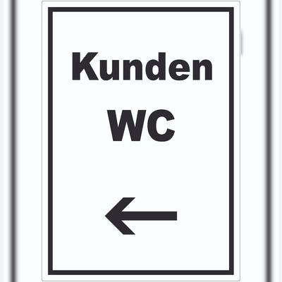 HB-Druck Kunden WC Aufkleber mit Text und Richtungspfeil links Toilette hochkant A9 (37x52mm)