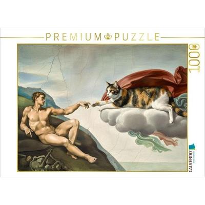 CALVENDO Puzzle Erschaffung des Dosenöffners - Michelangelo - Gemälde mit Katze | 1000 Teile Lege-Größe 64x48cm Foto-Puzzle für glückliche Stunden
