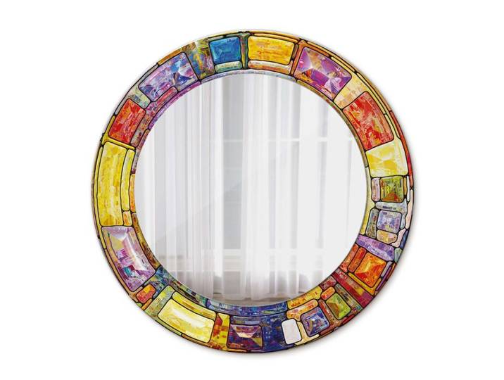 Tulup Ø 50 cm Salle De Bains Miroir Circulaire De Mur-vitrail coloré