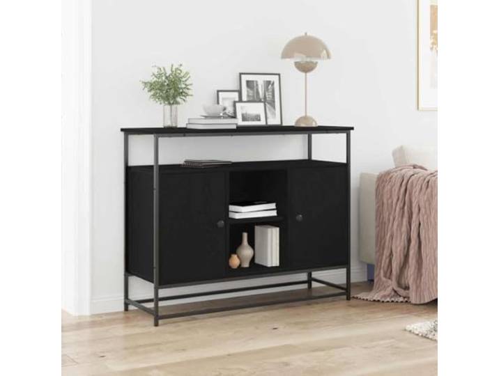Jkghdrt Sideboard Schwarz Eichen-Optik 100x35x80 cm Holzwerkstoff Moderne Optik, Stauraum, Esszimmer, Wohnzimmer, Scharnier Türen