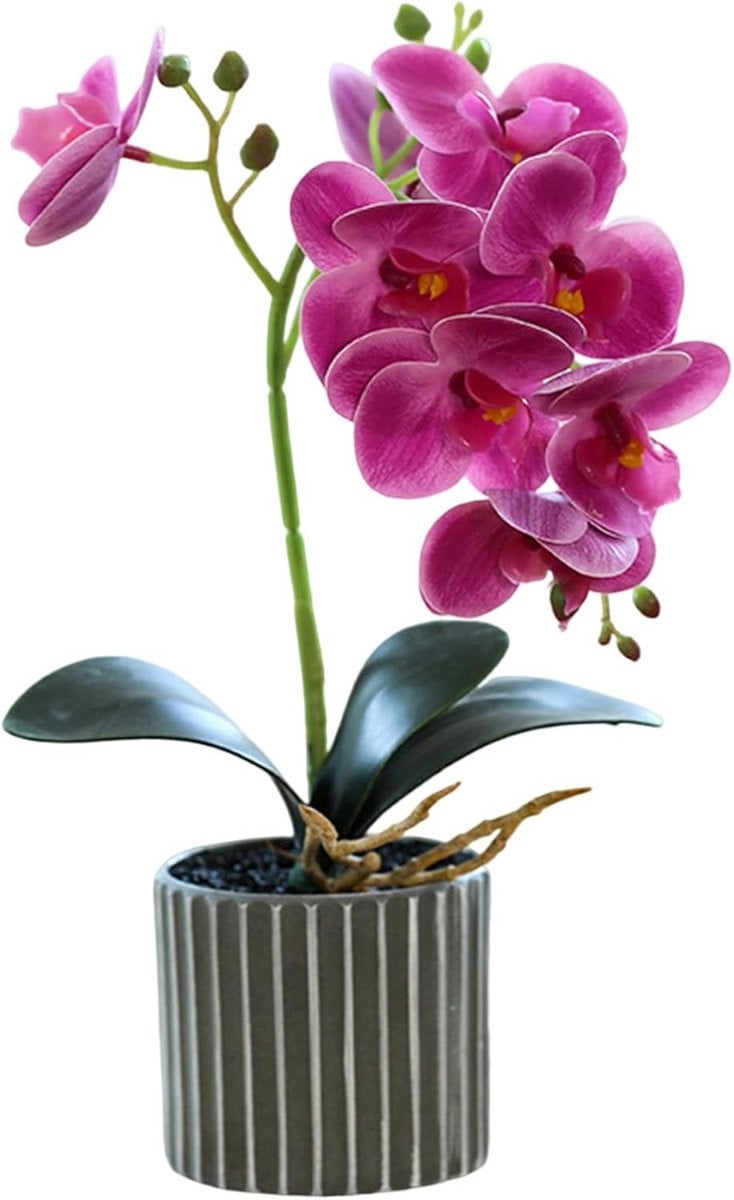 Realistische kunstmatige paarse orchidee in pot, 32 cm decoratieve bonsai nep plant