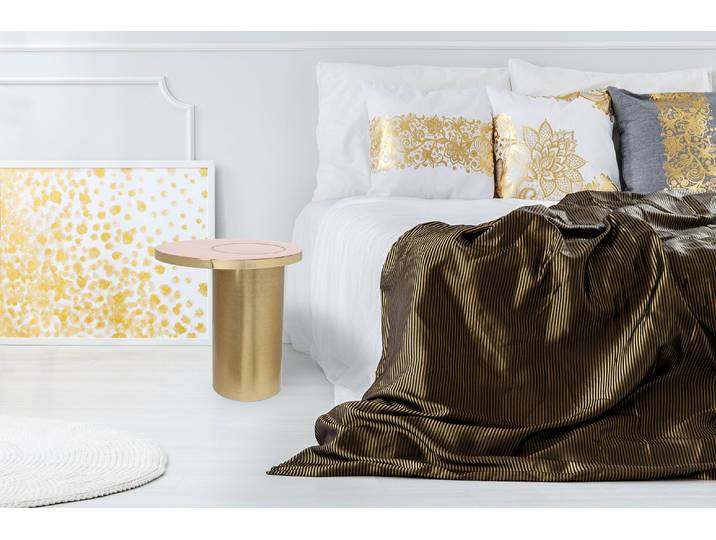 Beistelltisch KAYOOM Art Deco 2325, Beistelltisch aus Eisen, dekoratives Design , rosa (rosa, gold), B:51cm H:50cm T:51cm, 100% Eisen, Tische, Beistelltisch, Handarbeit, lackierter Tisch mit Metalleffekten, dekorativ