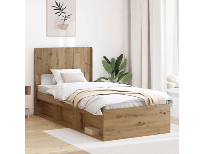RJPLMFV Bettgestell mit Stauraum und Kopfteil, Eiche handgefertigt Holz, Lattenrost inklusive, ohne Lattenrost, Pflege mit Schwamm, einfache Montage für 2 Personen