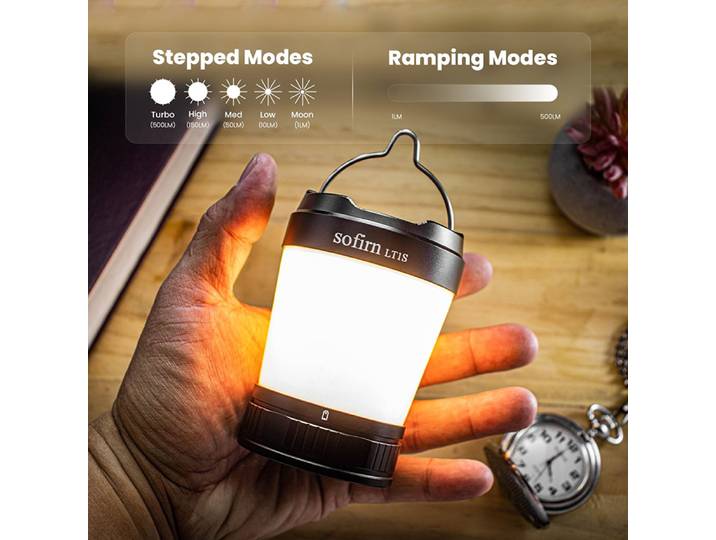 Lanterne de camping SOFIRN LT1S rechargeable USB-C 21700, température de couleur LED réglable, charge inversée, indicateur de puissance