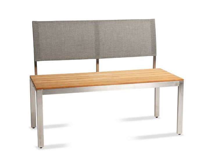 VIONA Gartenbank, Material Edelstahl, Teak / Leinen grau, 110 cm
