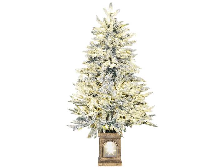 Homcom Weihnachtsbaum künstlich 120 cm Christbaum mit Schnee, LED Leuchte Grün+Weiß, Kunststoff, 120 cm, Dekoration, Weihnachtsdekoration, Christbaum & Zubehör