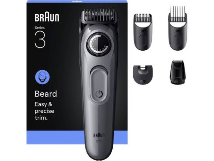 Braun - Tondeuse Barbe Bt3560, Molette Réglable, 40 Hauteurs De Coupe, Précision 0,5 Mm, Autonomie 50 Mn