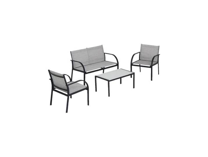 Avilia Gartengarnitur aus Metall in Schwarz-Grau – Outdoor-Möbel mit Sofa, 2 Sesseln und Couchtisch mit Tischplatte aus gehärtetem Glas, robuste Struktur und Elegantes Design