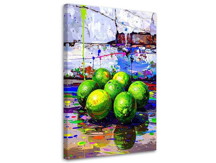 Feeby Leinwandbild Graffiti Limetten Zitronen Obst 60x90cm, Grün, Essen/Getränk, Rechteckig, 60x90 cm, Bilder & Rahmen, Bilder, Leinwandbilder