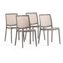 RATTATAN 4er-Set stapelbare Stühle aus Polypropylen mit rutschfesten Füßen, ergonomisch, für Esszimmer, Garten, Terrasse, Bars, Restaurants – Sandra Taubengrau