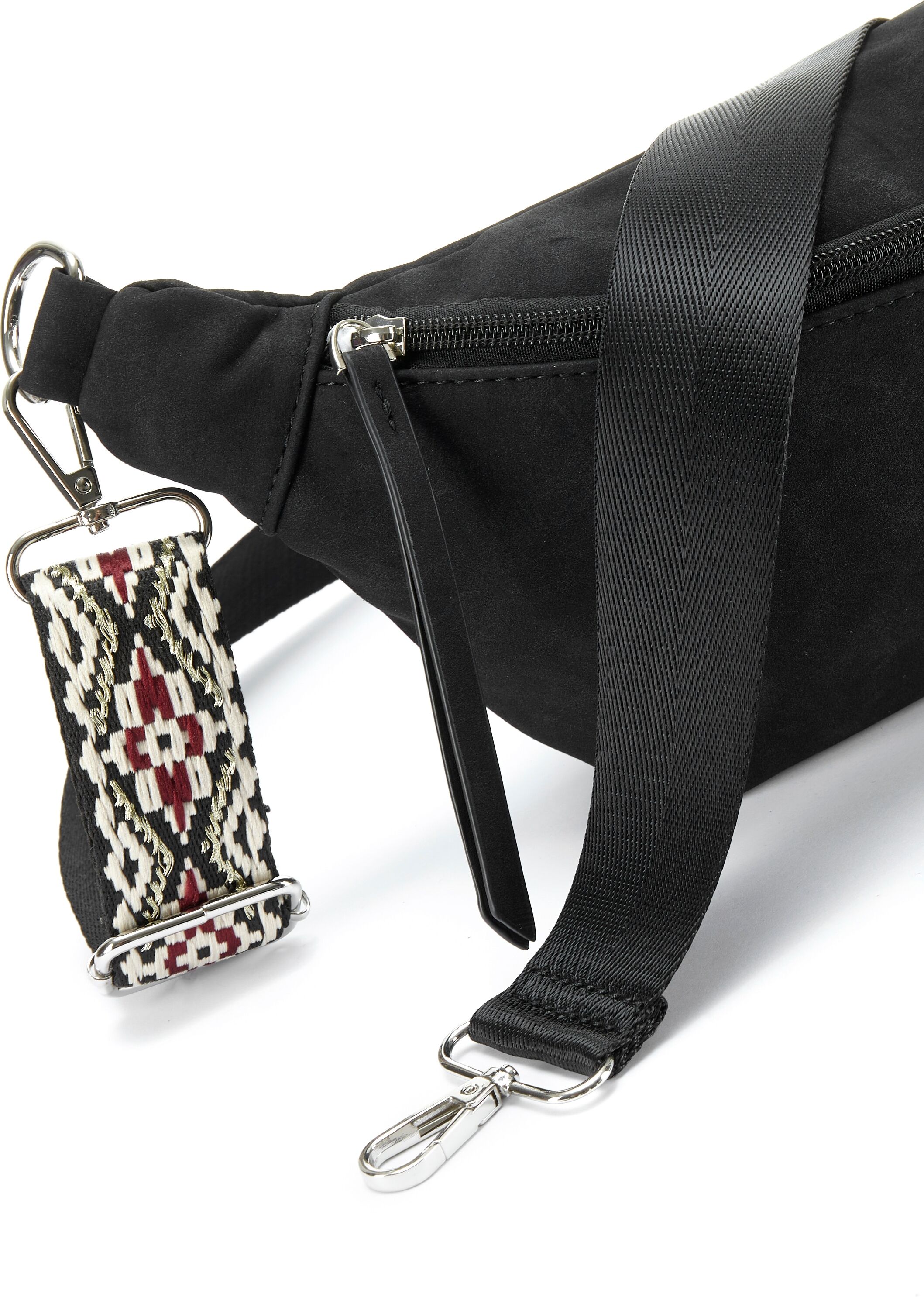 Bauchtasche VIVANCE "Umhängetasche, Hüfttasche, Crossbody Bag, Gürteltasche", Damen, Gr. B/H/T: 26cm x 12cm x 7cm, schwarz, Lederimitat, bestickt, unifarben, Taschen Bauchtasche, Handtasche Damen zum Umhängen mit austauschbarem Schulterriemen VEGAN schwar
