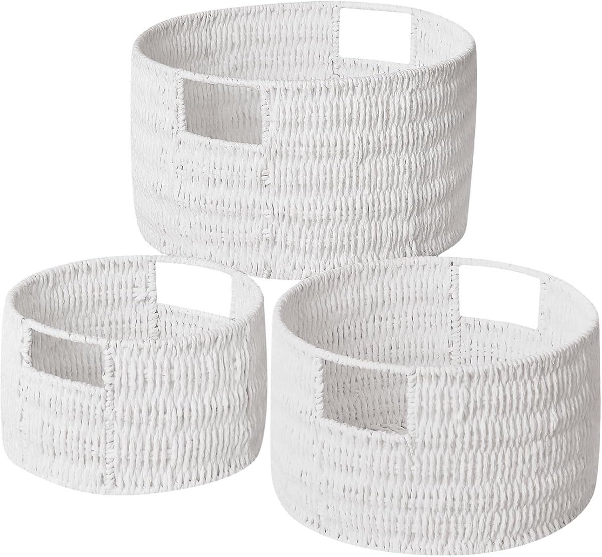 Set van 3 Grote Ronde Wicker Opbergmanden van Handgeweven Papieren Touw