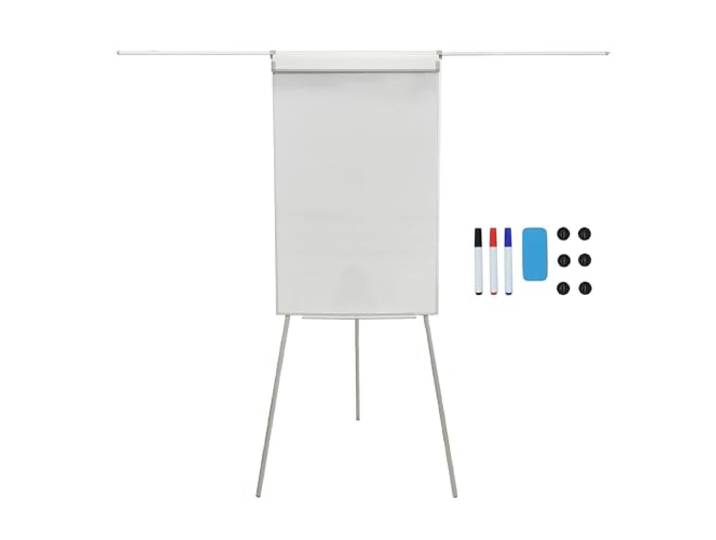 Tableau Flipchart Relaxdays\, magnétique\, ajustable en hauteur\, trépied\, porte-marqueurs\, aluminium\, 100 x 70 cm\, blanc