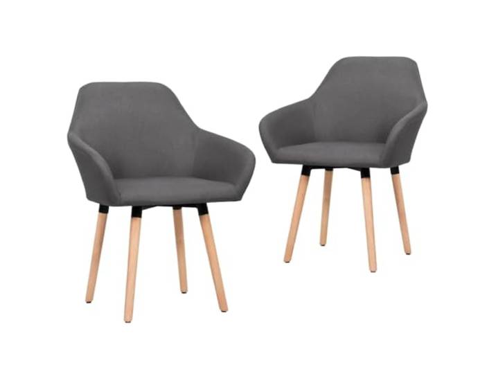 Esszimmerstühle 2 Stk Dunkelgrau Stoff mit Metallbeinen und Massivholz Gepolsterter Sitz, Armlehnen, schwarze Metallbeine, Massivholz, stabil, langlebig, Wohnzimmer geeignet