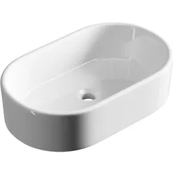 Planetmöbel Aufsatzwaschbecken 55 cm Weiß Hochglanz Keramik oval