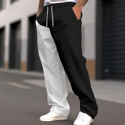 Herren Jogginghose Jogginghose mit weitem Bein Hose Baggy-Hosen Kordelzug Elastischer Bund Gerader Schnitt Farbblock Atmungsaktiv Volle Länge Outdoor Lässig Täglich Mode Streetwear Schwarz Rote