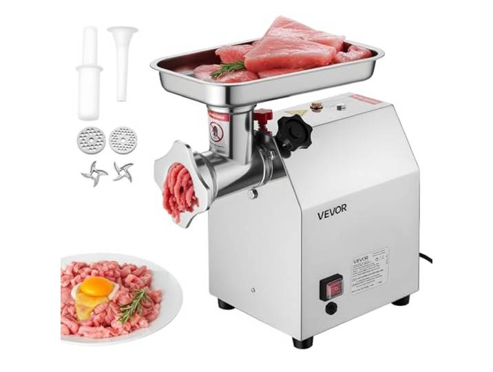 VEVOR elektrischer Fleischwolf mit 3,2 kg/min Kapazität, industrieller 850 W Tisch-Fleischwolf mit Klinge & Mahlplatte, Wurstmaschine, kommerzieller Fleischwolf aus Edelstahl für Küche Restaurant