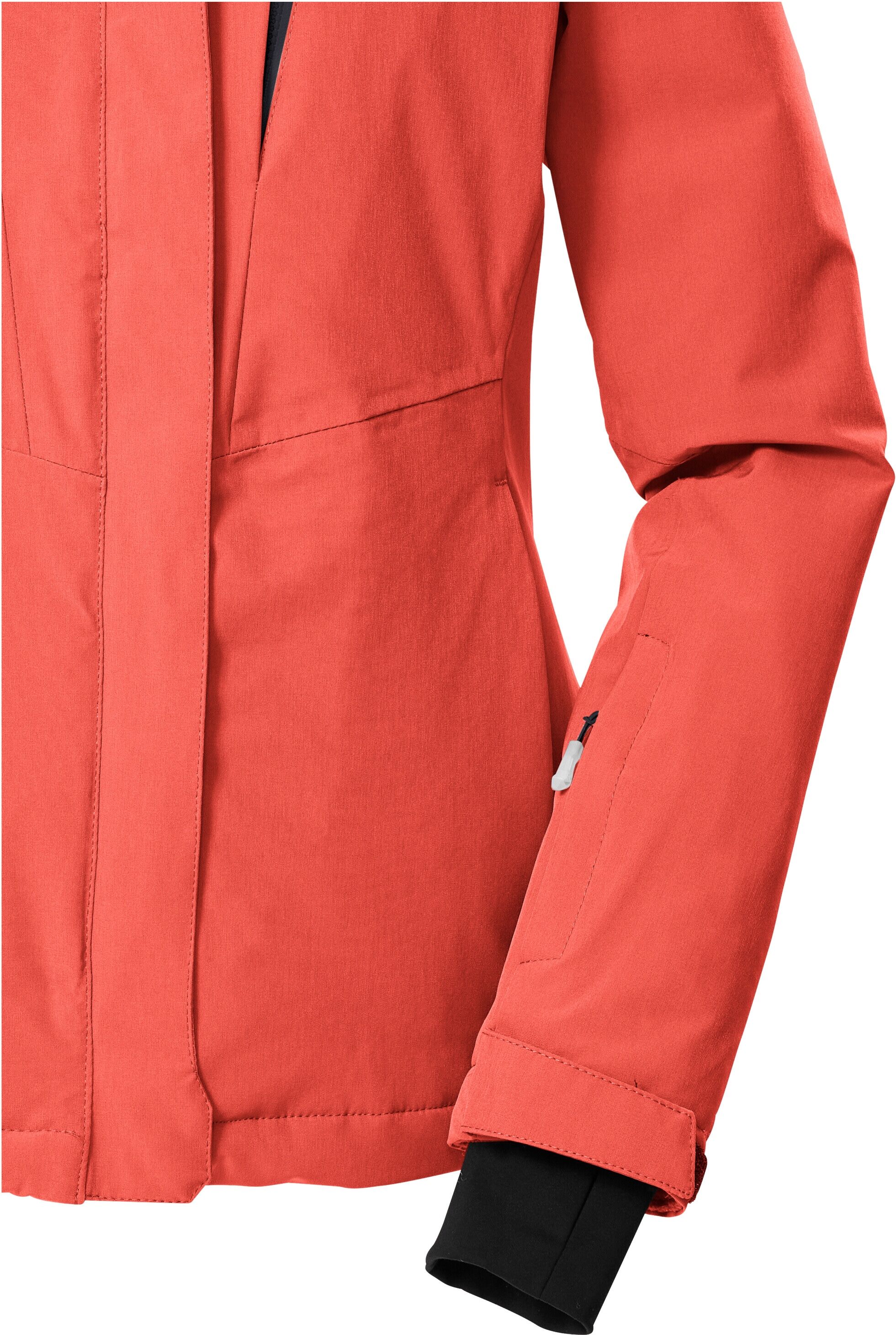 Skijacke KILLTEC "KSW 25 WMN SKI JCKT", Damen, Gr. 36, rot (coral), Obermaterial: 100% Polyester.Futter: 100% Polyester.Füllung: 100% Polyester, Jacken Skijacke, Atmungsaktive, wasserdichte Skijacke mit abnehmbarer Kapuze coral 36