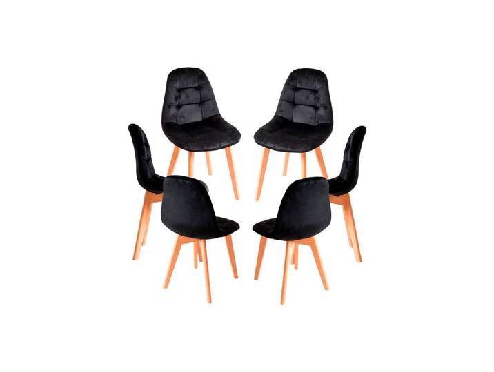6er Set Kelen Samt Stühle - Schwarz