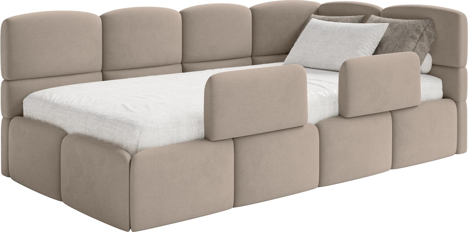 Selsey Cloudy - Kinderbett 90x200, Rausfallschutz, Kopfteil rechts, Samt Beige