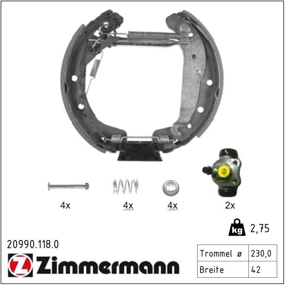 Zimmermann Bremsbackensatz Kit Z 20990.118.0 Hinterachse Für Opel