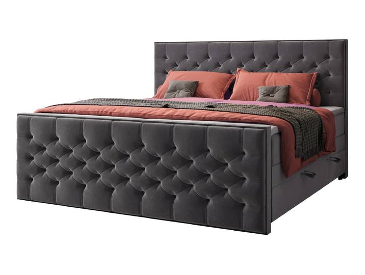 Boxspringbett 200 x 200 cm mit Bettkasten grau - LANCIANO