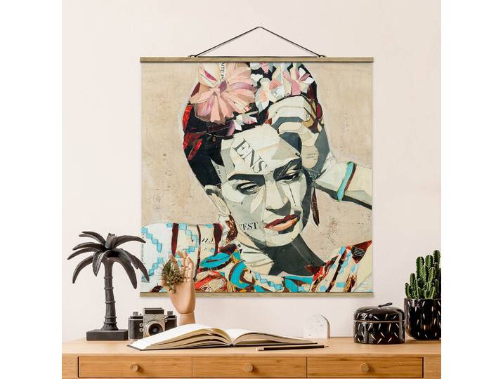 Tableau déco Frida Kahlo Collage No.1 Tissu Multicolore 50 x 50cm