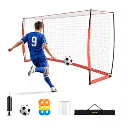 VEVOR Fußballtor 3,6 x 1,8 m Klappbares Soccertor mit Fiberglasrahmen Rot, für Fußballplätze Parks und Schulen, Polyesternetz bis 113 km/h, Bodenanker, Metallsockel und Oxford-Aufbewahrungstasche