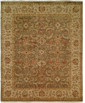 KALATY Traditional Green Hand-Knotted Wool Area Rug