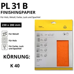 Klingspor Finishing-Schleifpapier-Bogen 230x280mm SB-Verpackt PL 31 B - K 40