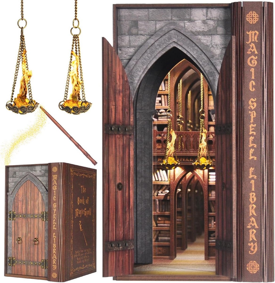 DIY Boekenhoek Decoratie met Magische Vlamillusie en Oneindige Bibliotheek Effect