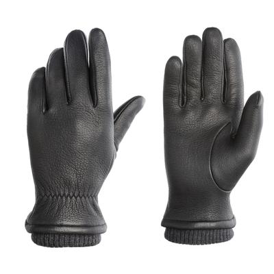 Lederhandschuhe PEARLWOOD "SOHO", Herren, Gr. 9, schwarz, Ziegenleder, unifarben, Handschuhe, Strickbündchen, Temperaturregulierend, gefüttert