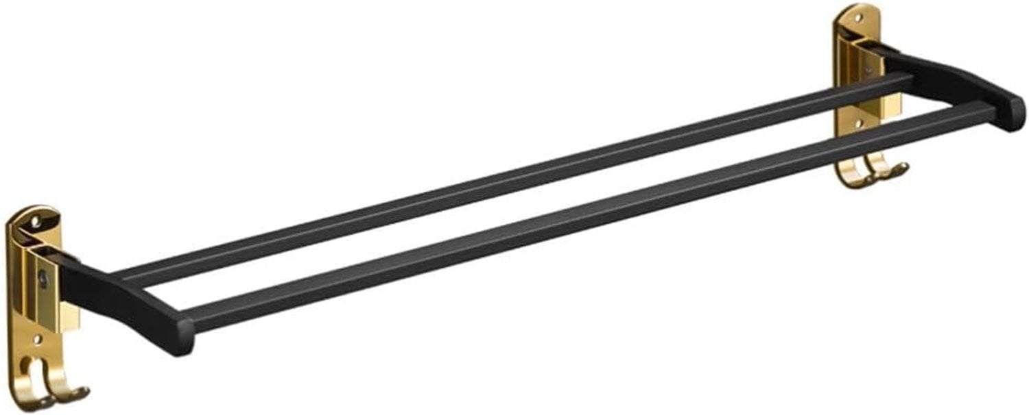 Opvouwbaar dubbel handdoekenrek voor badkamer en keuken, wandgemonteerd, Zwart Goud, Breedte: 49 cm
