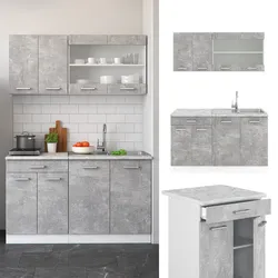 VICCO Küchenzeile SINGLE Einbauküche 140 cm Küche Beton R-LINE