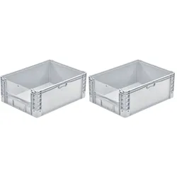 PROREGAL 2x Euro-Norm Großbehälter Insight Cover | HxBxT 32x60x80cm | 133 Liter | Grau  | Eurobehälter, Transportbox, Transportbehälter