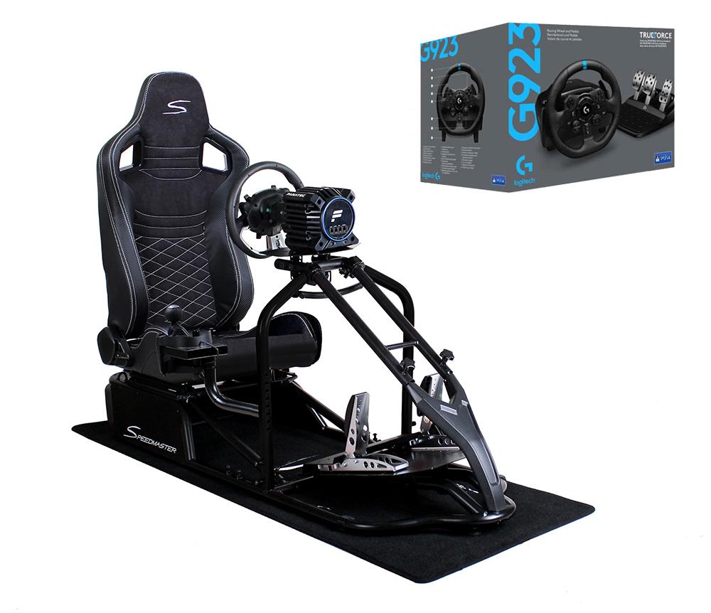 SIM Racing Cockpit Seat Pro Sim Rig SCHWARZ | Gaming Simulator Cockpit Rennsimulator Lenkradständer mit Logitech G923 Bundle Race Weave Anthrazit
