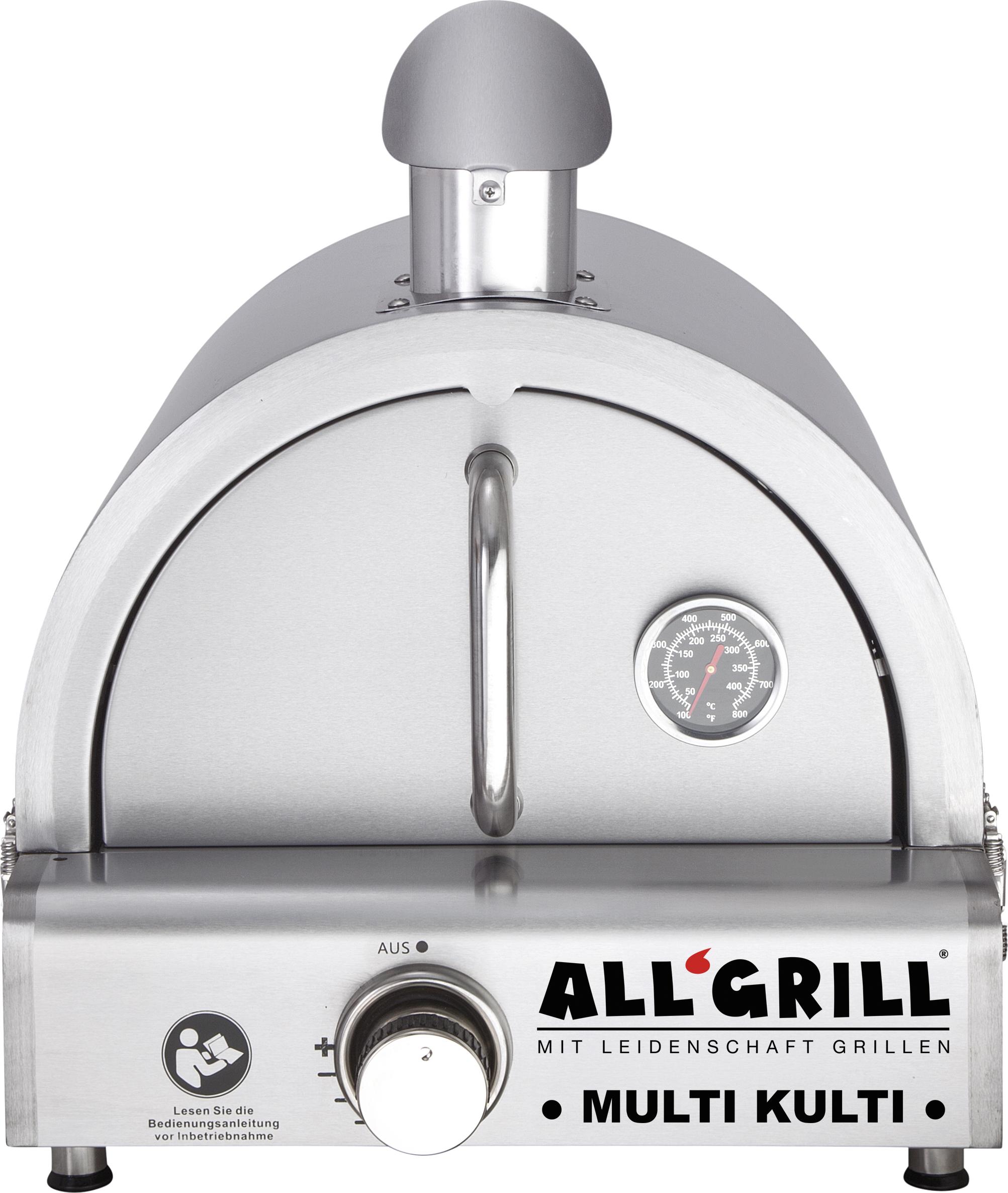Allgrill MULTI-KULTI Set 2 zündgesichert - Gasgrill + Edelstahlpizzahaube mit Kamin